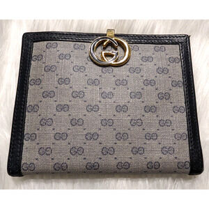 Gucci Wallet, Vintage 100% Authentic, GG Motif, Deep Navy, Leather Coated Canvas